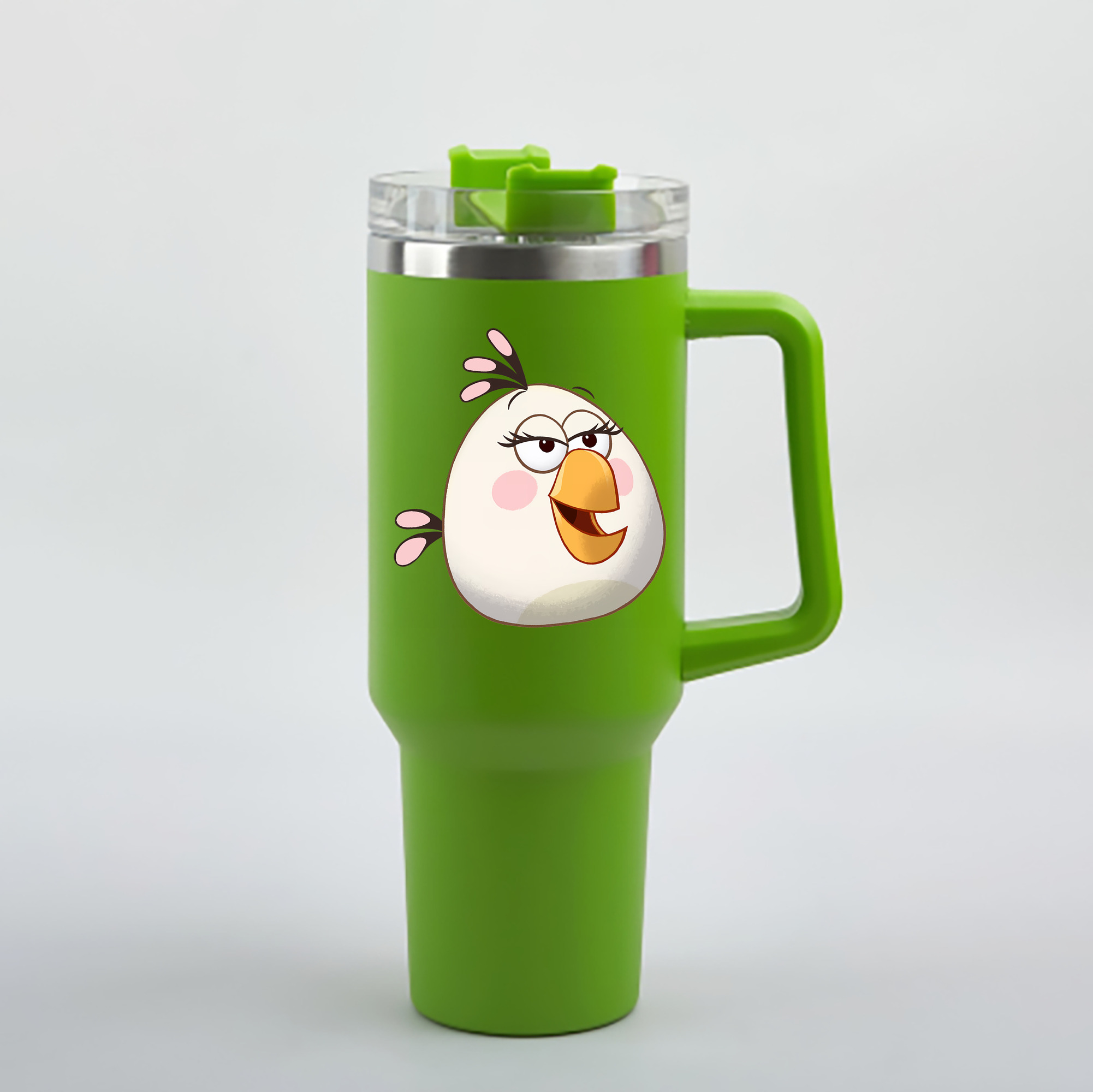 （画像用） Angry Birds アングリーバード 1200mL車用タンブラー - クリスタルステッカー（プラスチックストロー付き）
